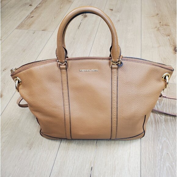 Michael Kors Beckett Large Leather Satchel Handbag Acorn Tan Brown Fall READ - Picture 1 of 16